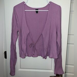 Pastel purple tie up cardigan